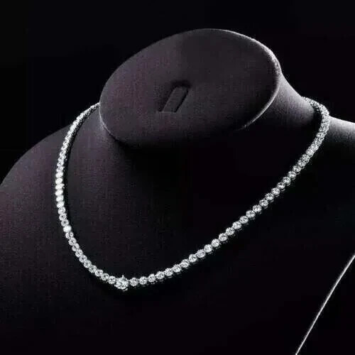 20Ct Round Cut Lab-Created White Diamond Tennis Necklace 14K White Gold Plated