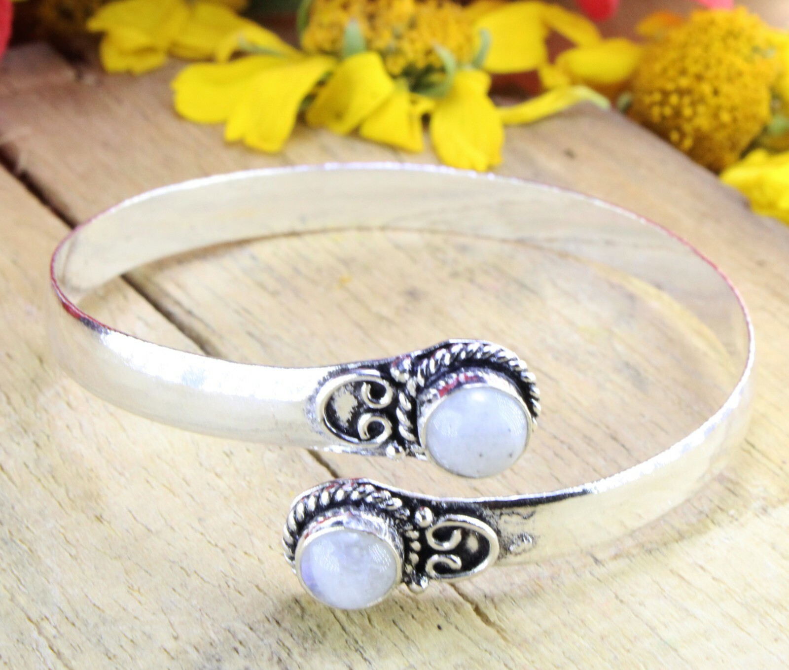 Rainbow Moonstone Gemstone Handmade 925 Sterling Silver Jewelry Bangle Sz 7-8