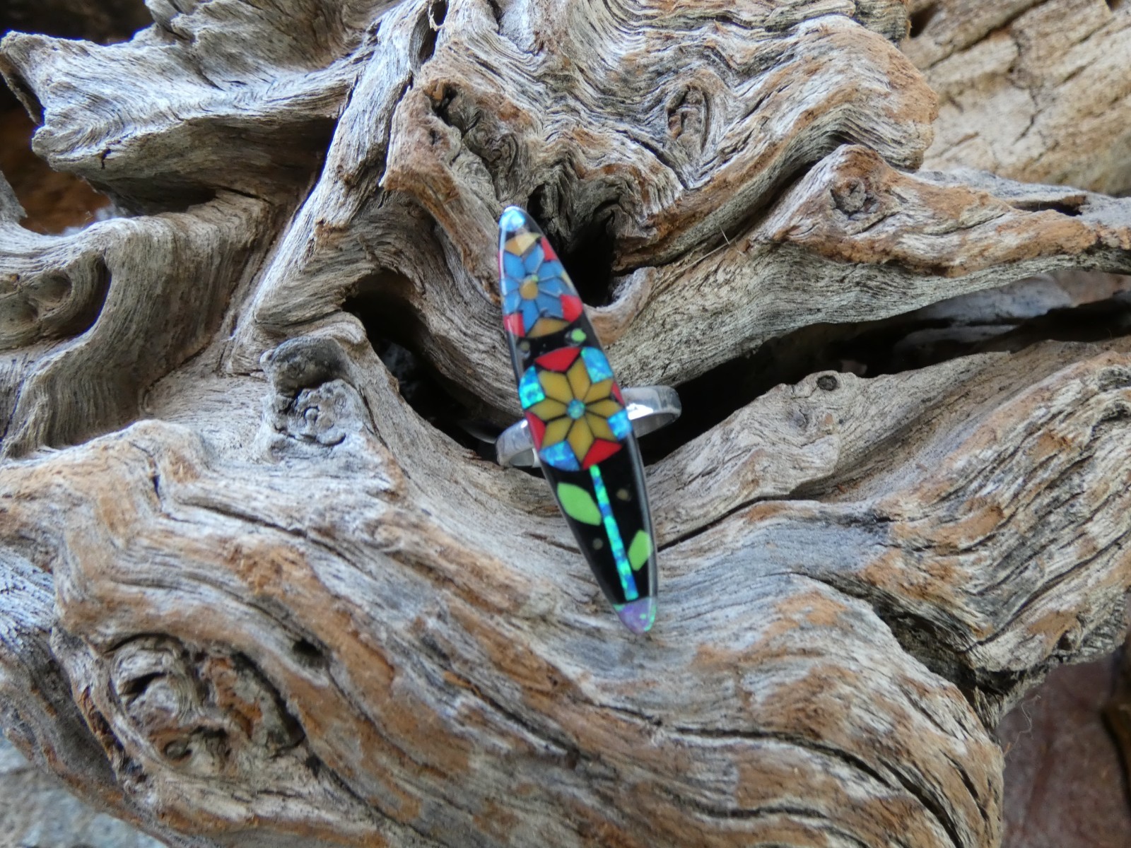 Flower Multi Gemstone Fire Opal Aluminum Sterling Silver Alloy Size 10 Ring AS74