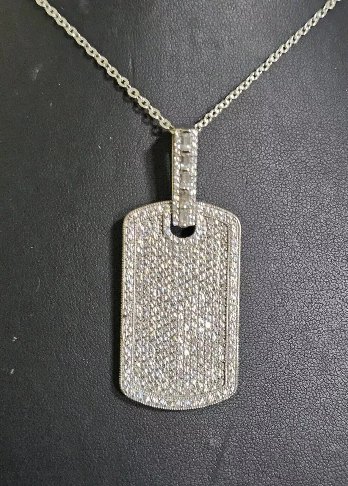 2Ct Round Cut Real Moissanite Dog Tag Pendant 14K White Gold Plated Silver