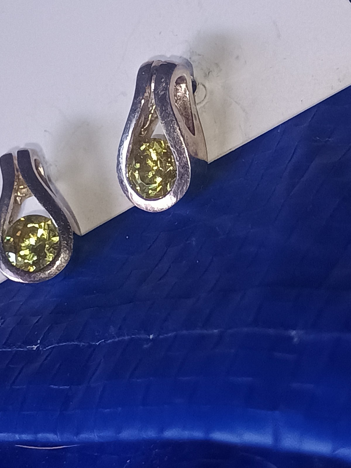 Vintage 925 Sterling Silver Statement Earrings with Chartreuse Green Stones