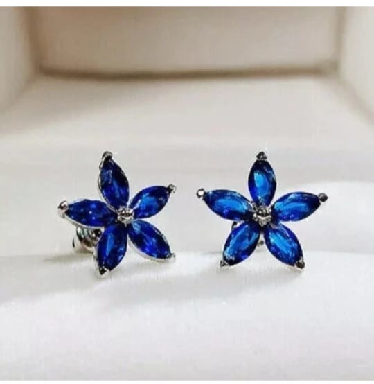 2 Ct Marquise Cut Lab Created Blue Sapphire Stud Earrings 14K White Gold Plated