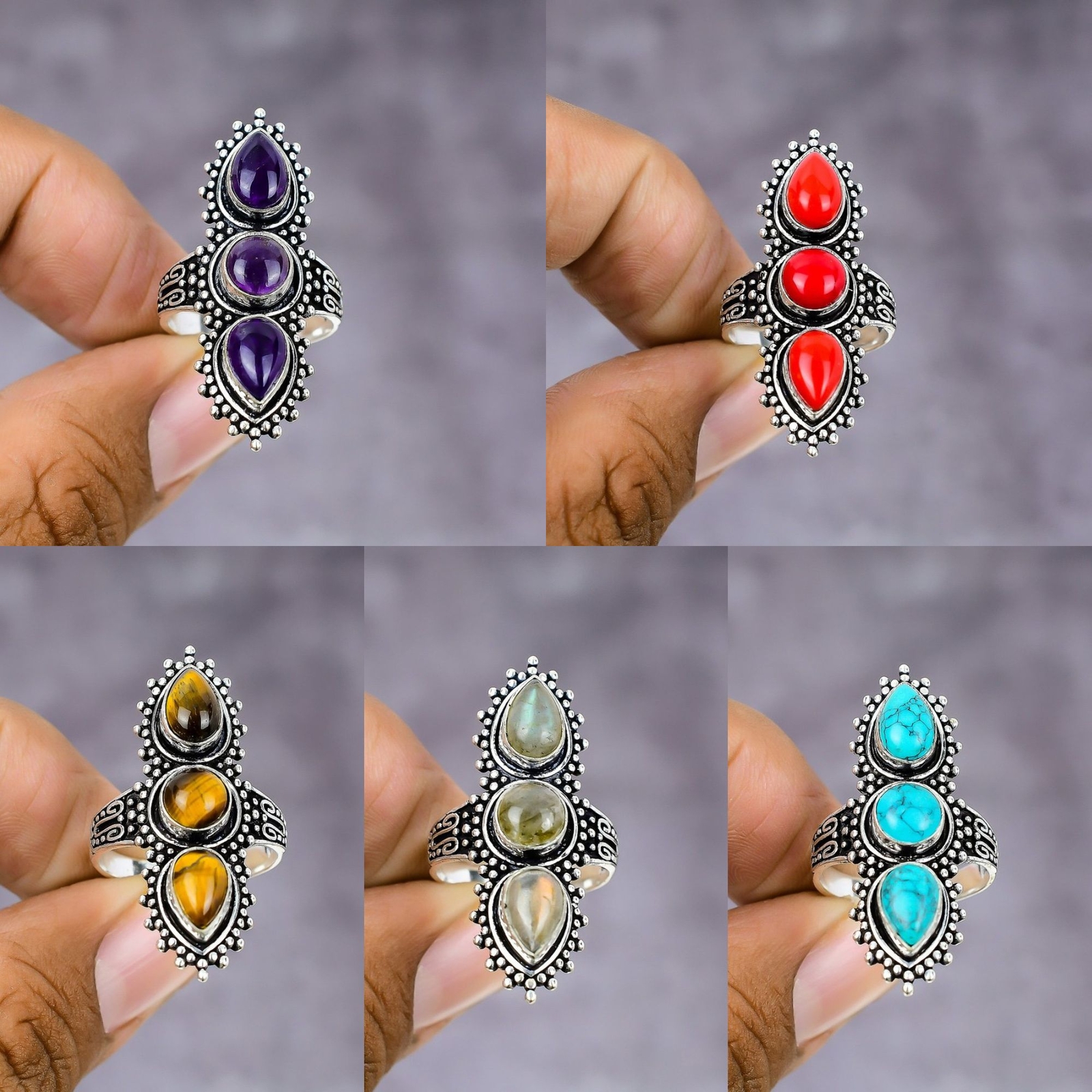 Multi Gemstone Handmade 925 Sterling Silver Gift Jewelry Ring Variation