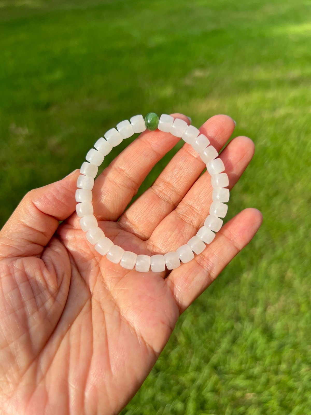 Translucent Genuine White Nephrite Jade 7×5.8mm Bead Bracelet H230 2