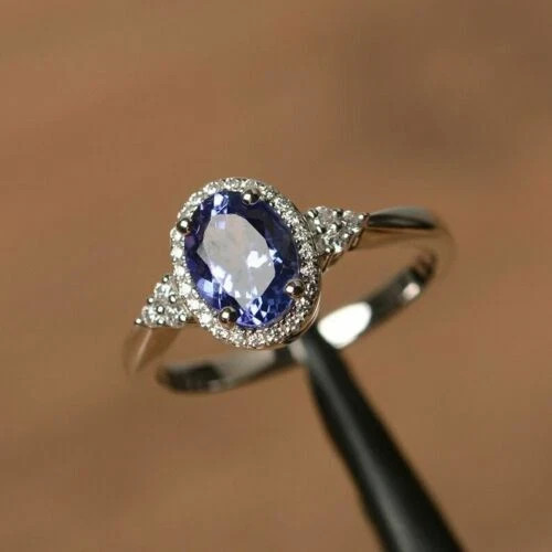 1.50Ct Oval Cut Blue Tanzanite Engagement Wedding Ring 14K White Gold Finish