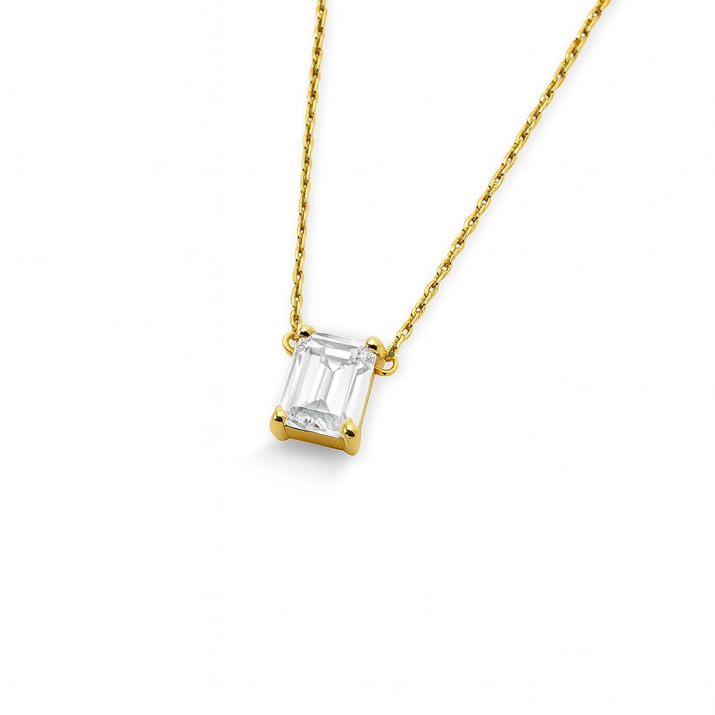 14k Gold Emerald Cut Necklace | Lab-Created Diamond or Gemstone Pendant Women