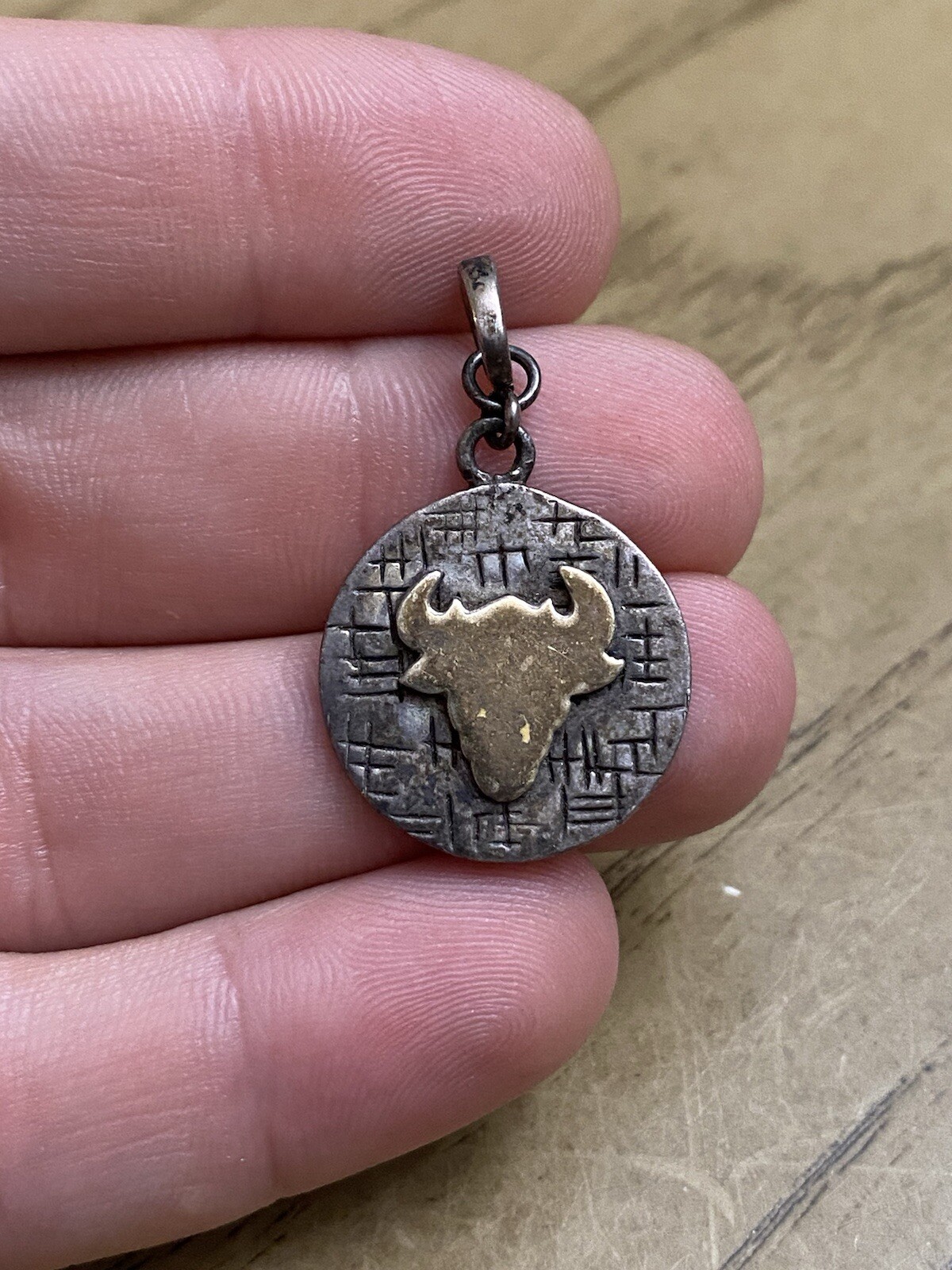 Banana Republic Two Toned Sterling Silver Designer Signed Bull Round Charm