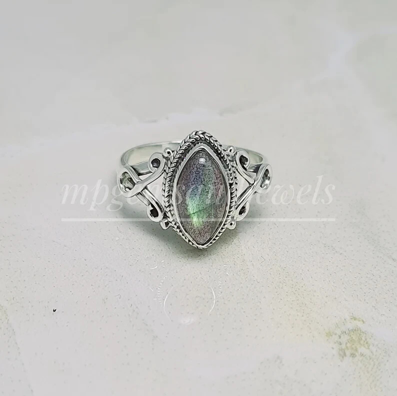 Natural Labradorite Ring 925 Sterling Silver Band& Statement Handmade All Size