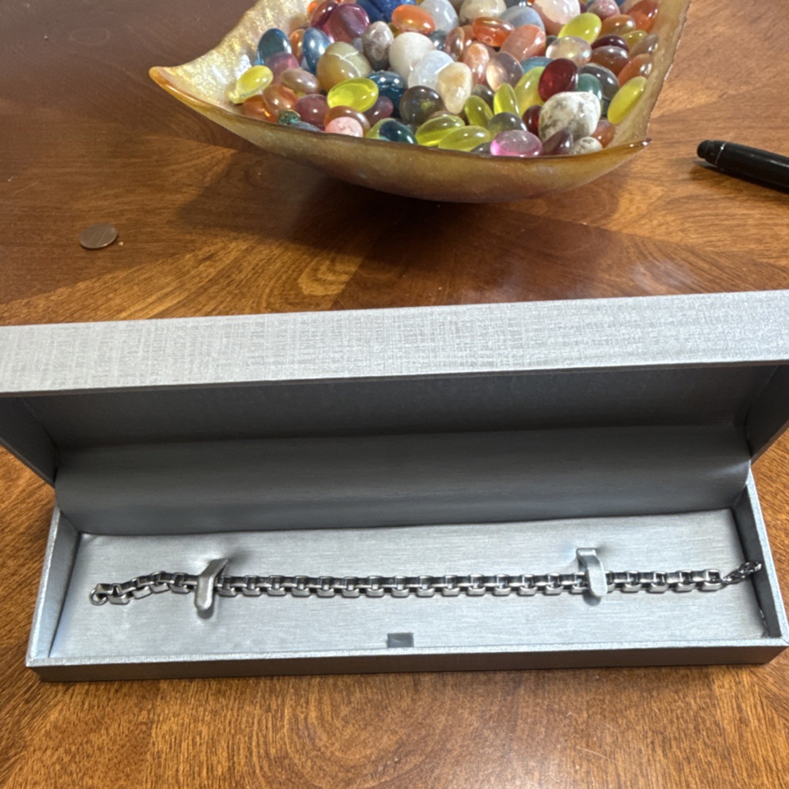 Zales Stainless Steel Silver Box Chain Bracelet with Lobster Clasp