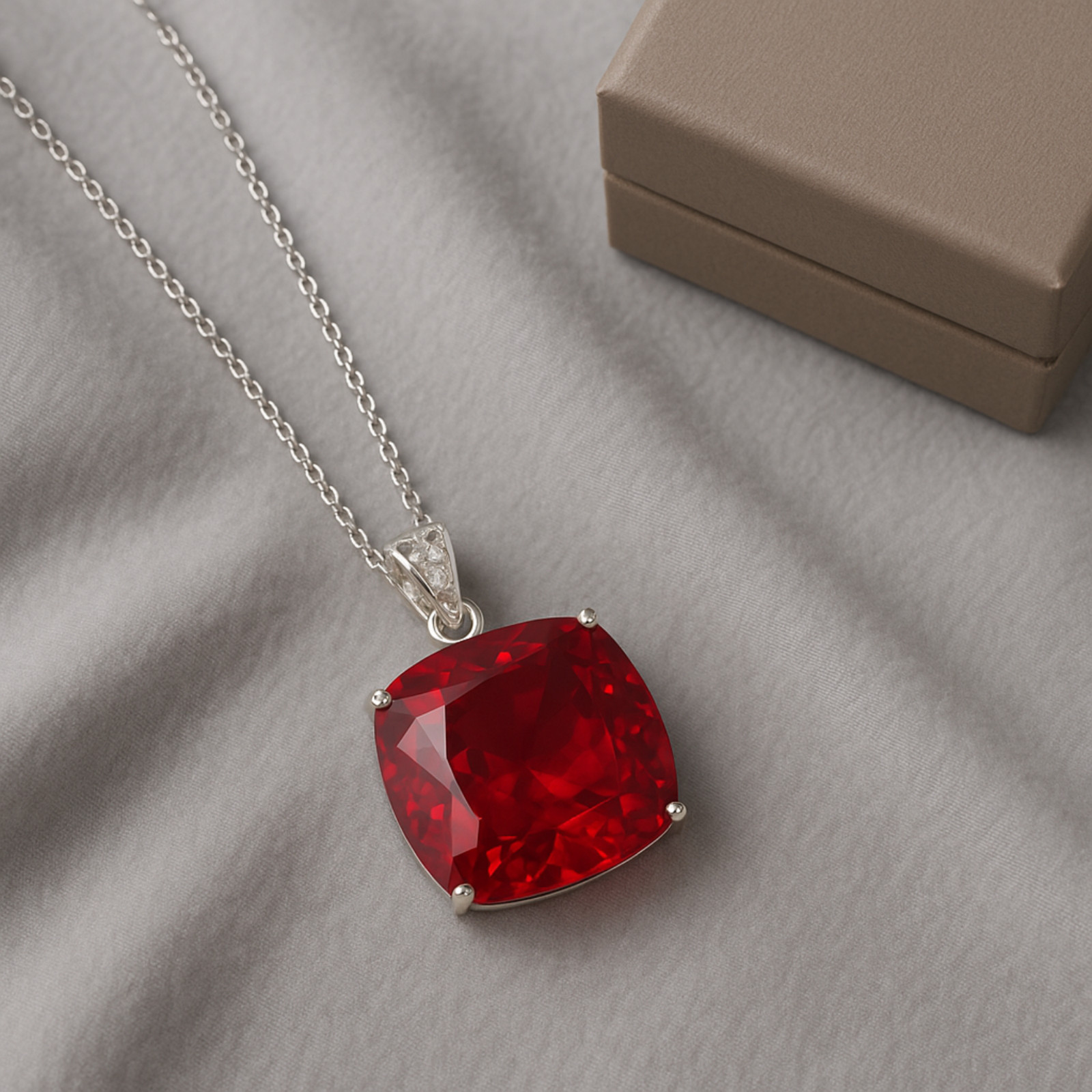 Cushion Cut Red Ruby Pendant | 90–100ct Natural Gemstone I With Free Chain Gift