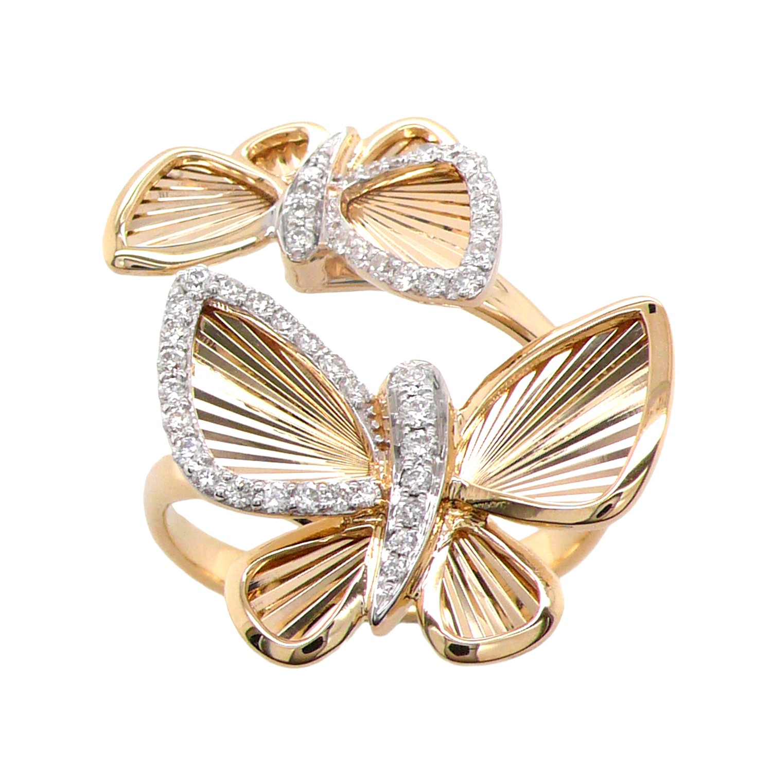 Butterfly Ring 18K Yellow Gold Diamond Statement Ring for Women Anniversary Gift