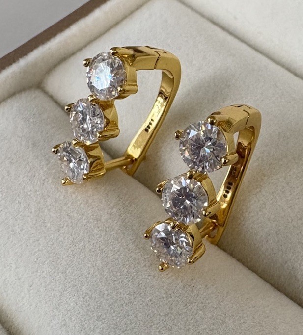 ONLYLIKE Earrings, 1.8 Carat-3.0 Carat, 18 K Gold Plated Hoop, Moissante