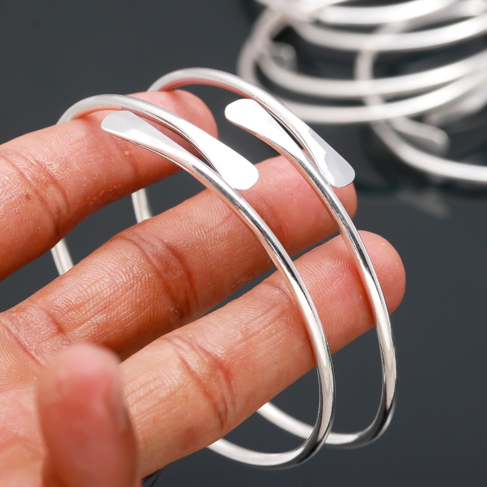 925 Sterling Silver Bangles Smooth Plain Bangles 7 PC SET Adjustable Bangle Gift