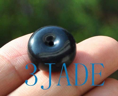 17mm Natural Black Nephrite Jade Flat Round Disc Bead /Donut Pendant certified