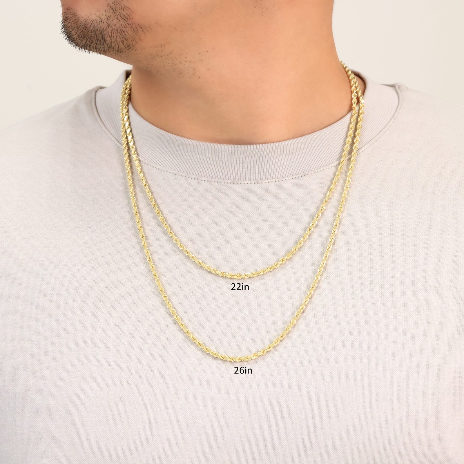 14K Yellow Gold Solid 3mm Rope Diamond Cut Chain Men or Womens Necklace 16″- 30″
