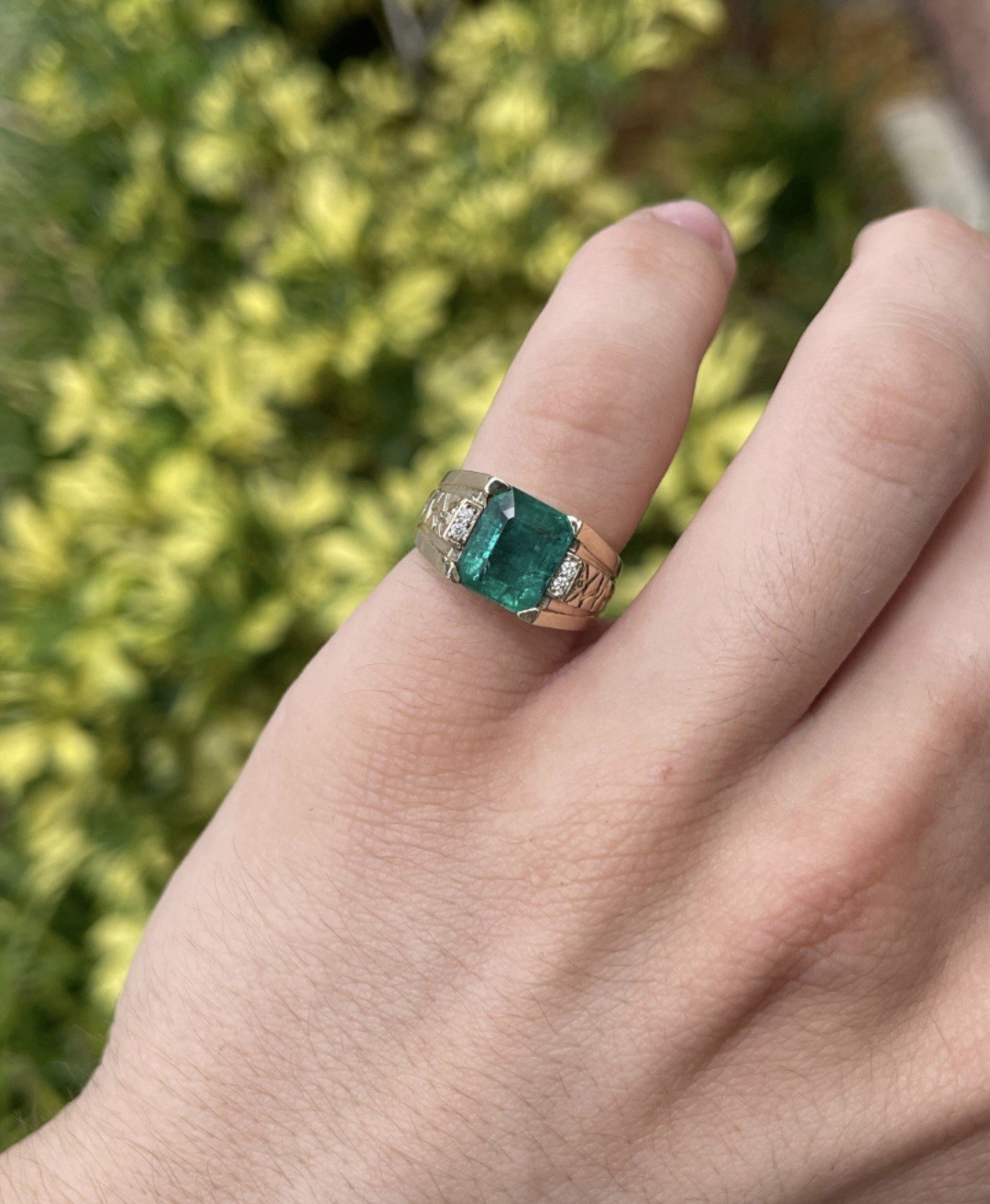 Natural Zambia Emerald Ring is 14k Engagement Emerald Gold Ring