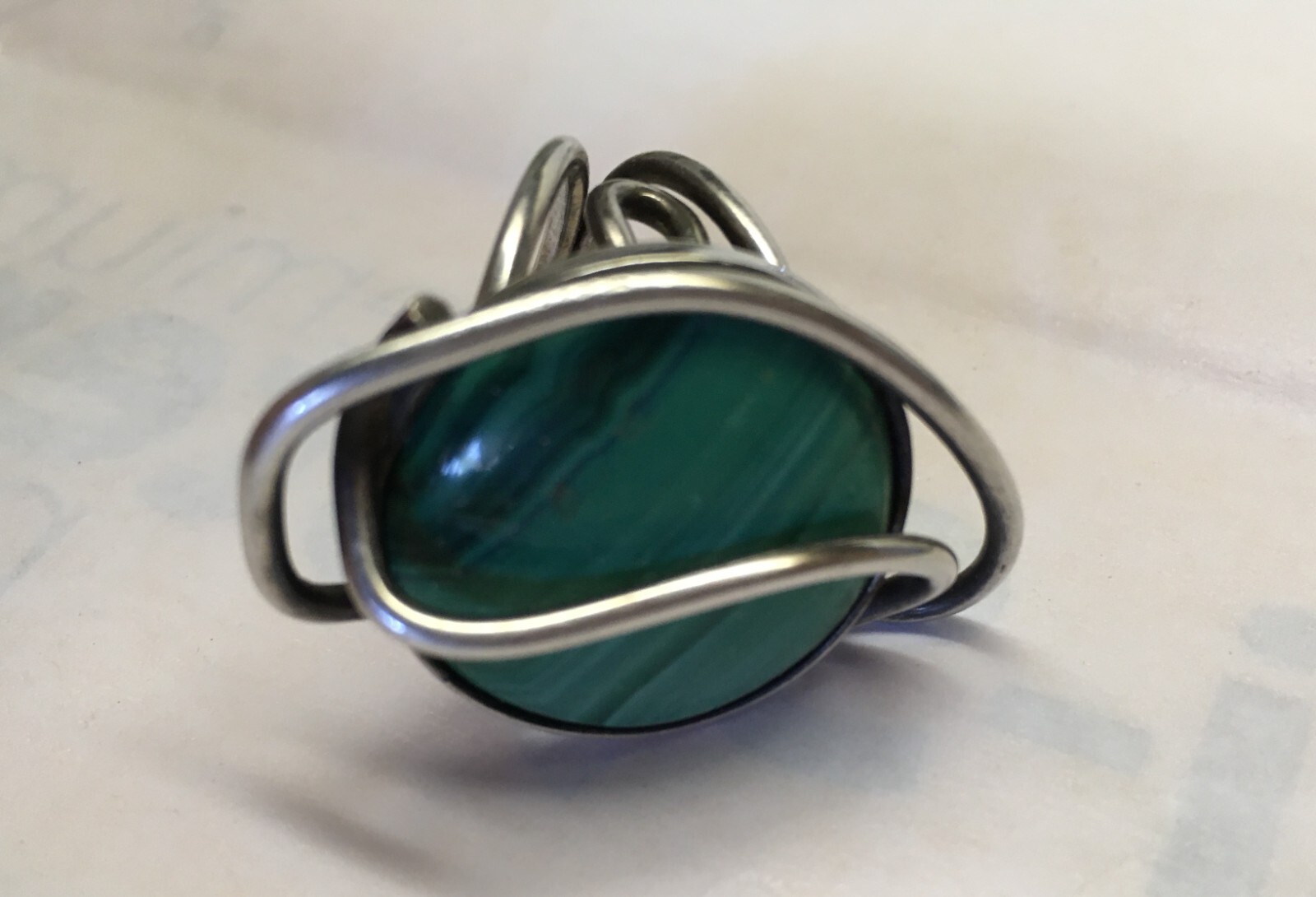 Vintage Handmade Made in Kenya Silver Malachite Ring Size 6 Marked