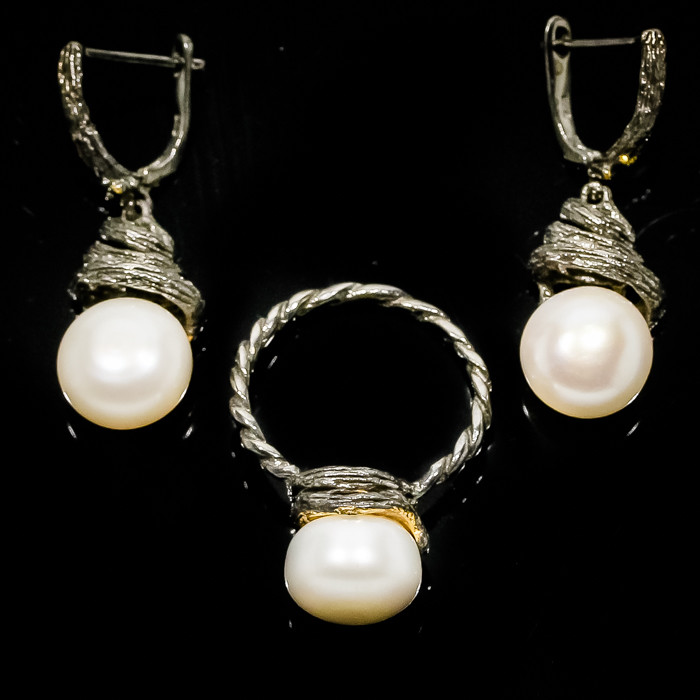 Jewelry Gift Not Enhanced Natural Pearl Silver SET 925 Sterling Silver / RVSS01