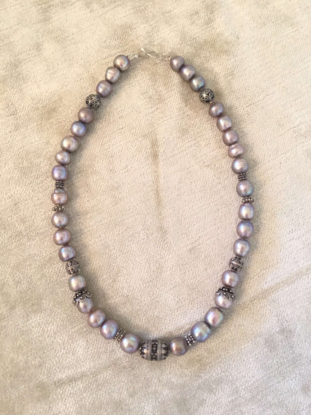 Pearl Necklace Freshwater Gray Sterling Clasp Beads 17 1/2”
