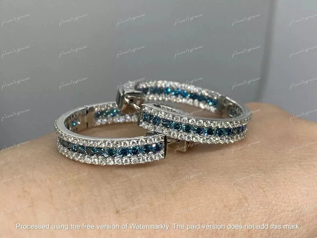 2Ct Round Lab-Created Blue Diamond Hoop Earring For Womens 14K White Gold Plated