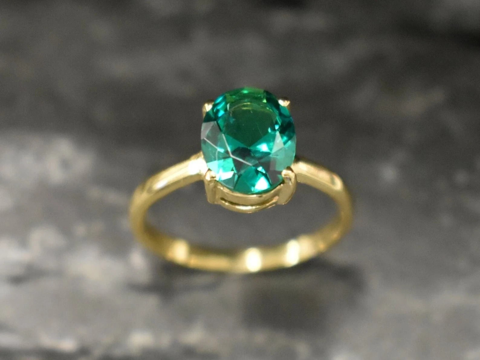 3.35 Ct Oval Cut Emerald & Diamond Engagement Ring 14K Solid Yellow Gold
