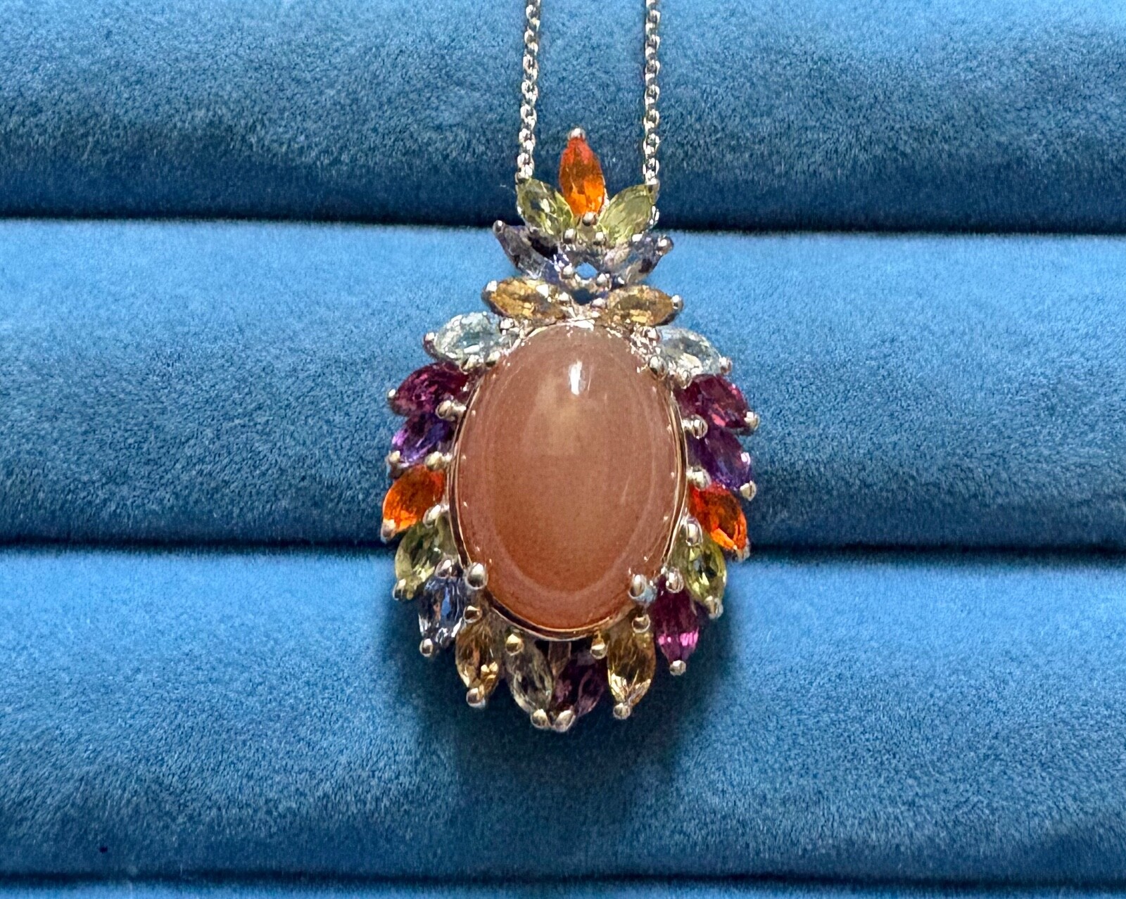 Peach Moonstone, Multi Gemstone Cocktail Pendant Necklace – 20 in. (8.50 ctw.)
