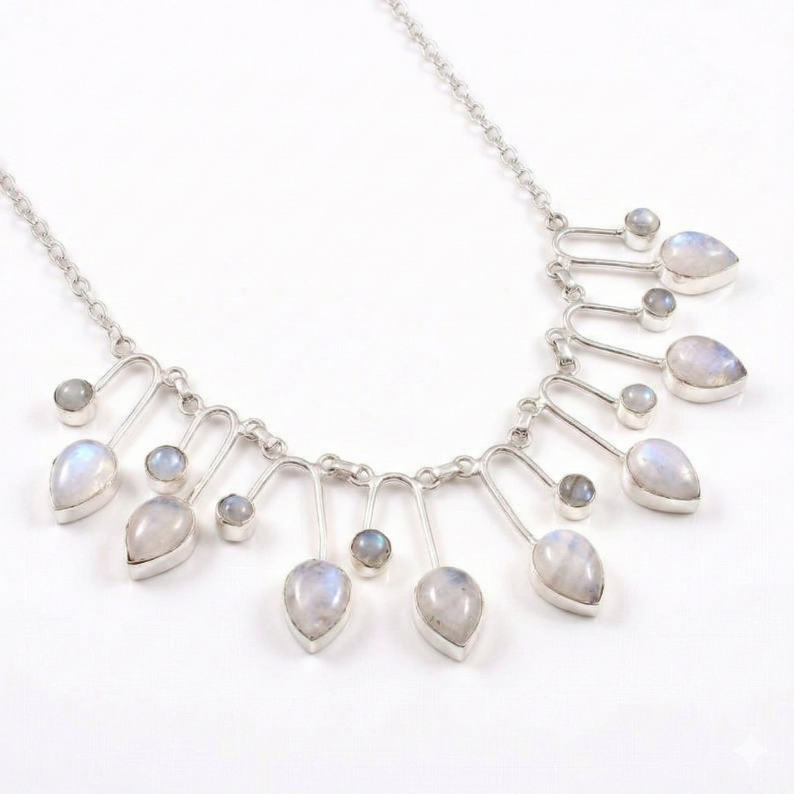 Rainbow Moonstone Gemstone Handmade 925 Sterling Silver Jewelry Necklace 18″