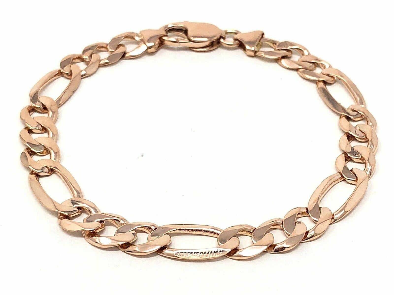14k Rose Gold Figaro Bracelet Solid Link Chain 7″ 8.25mm 15 grams