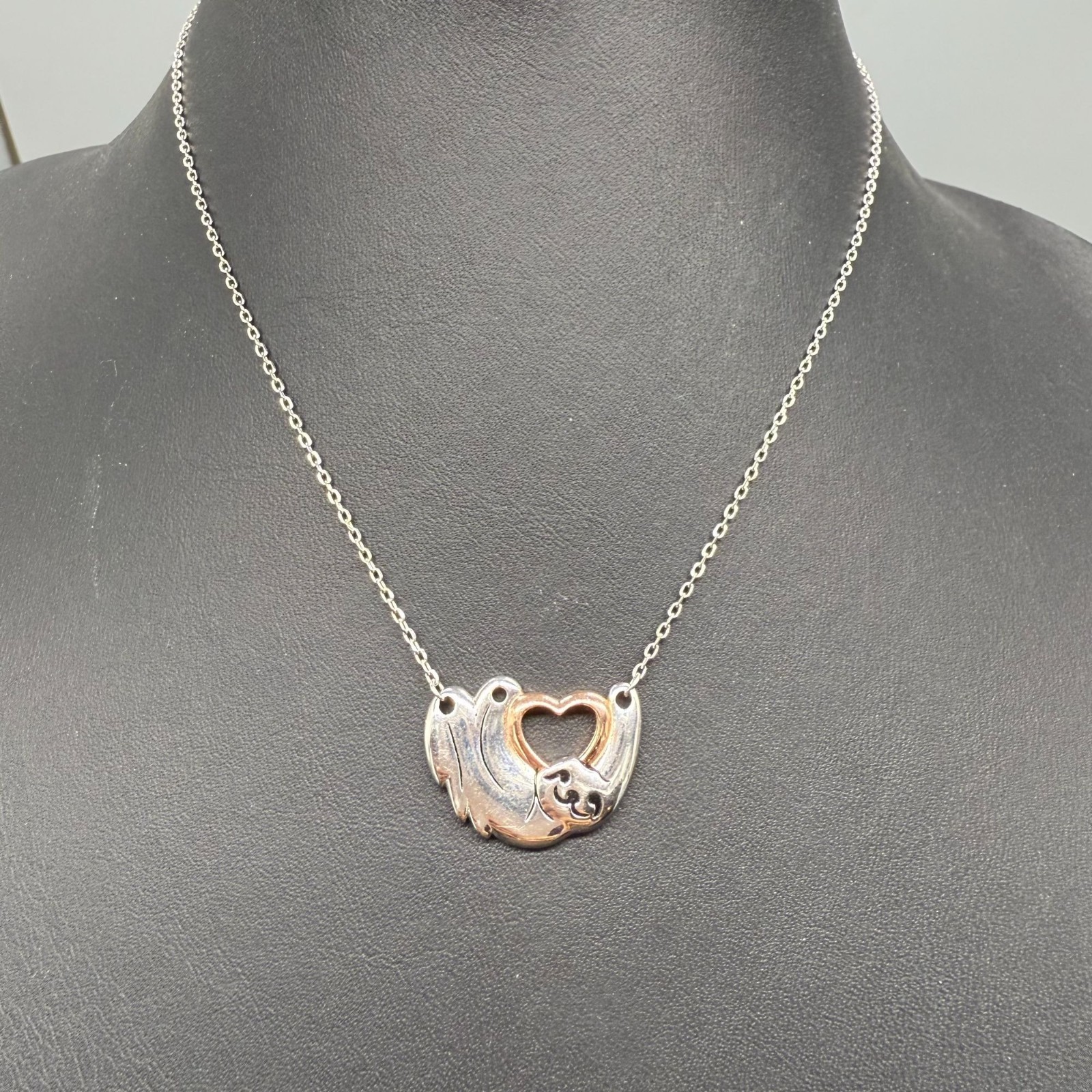 S925 Sterling Silver Open Heart Sloth Pendant Chain Necklace Everyday