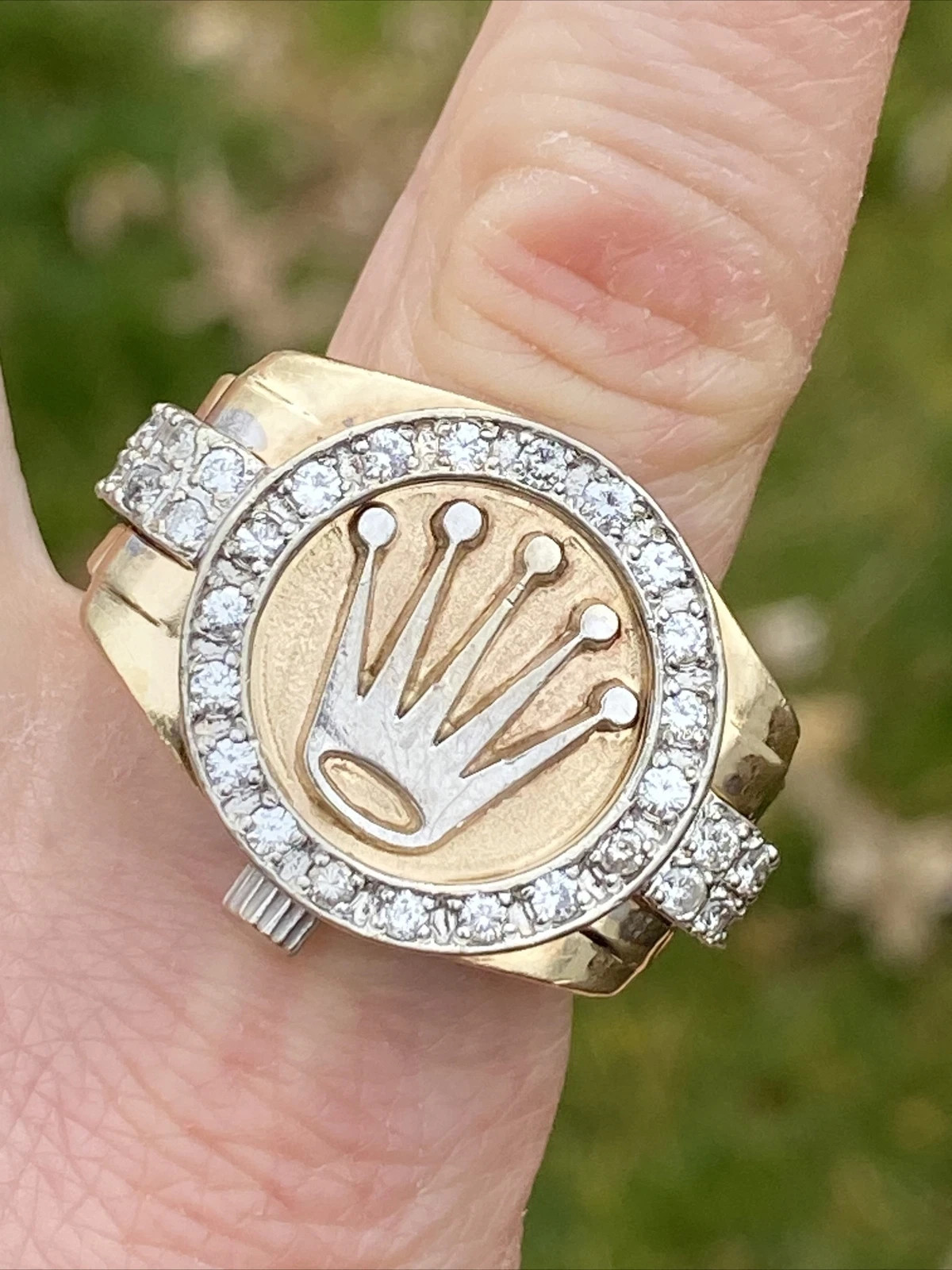 14K Yellow & White Gold w/ 1.20 TCW in Diamonds Wristwatch Emblem Ring Size 9