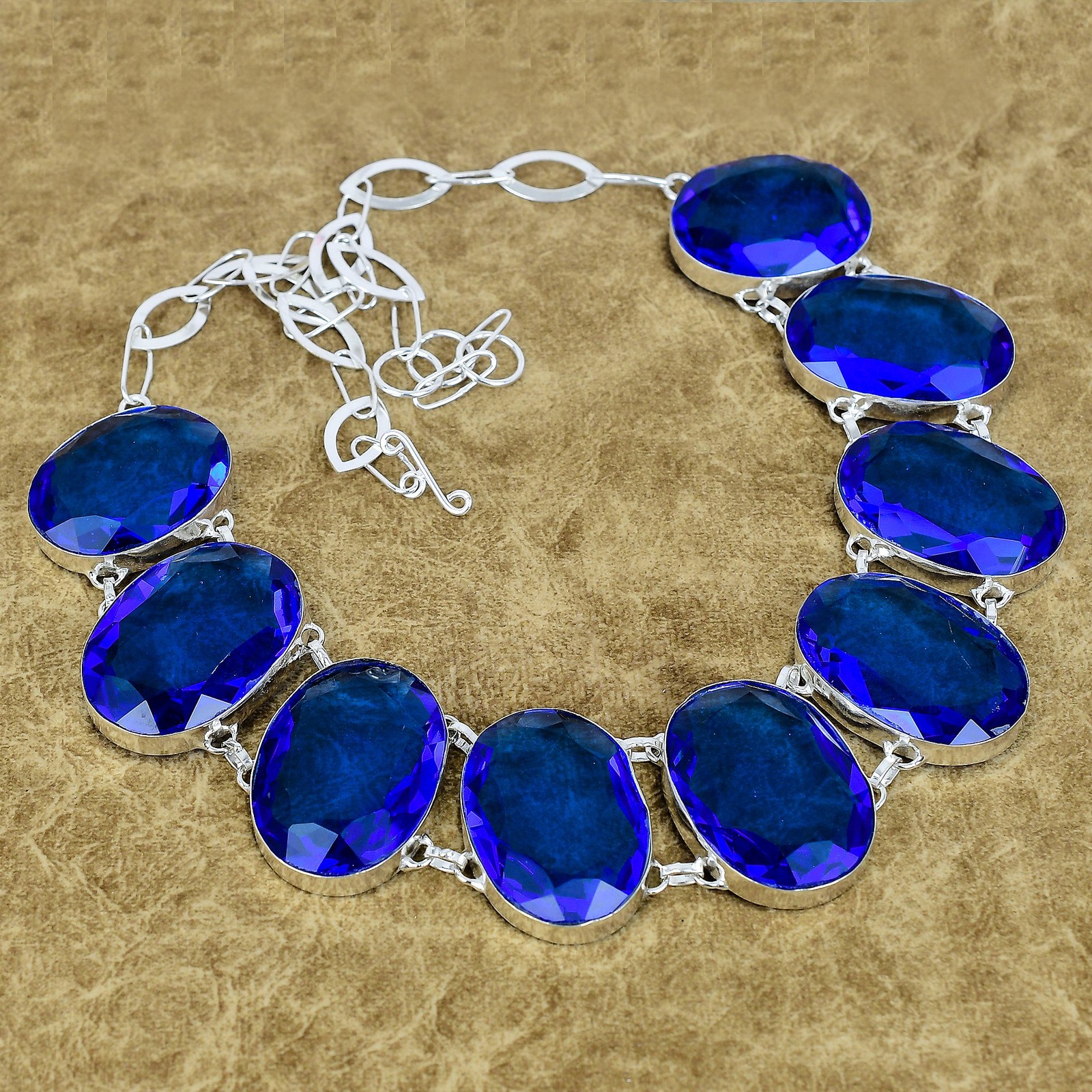 Natural Oval Tanzanite Quartz Gemstone Necklace 925 Sterling Silver Jewelry Gift
