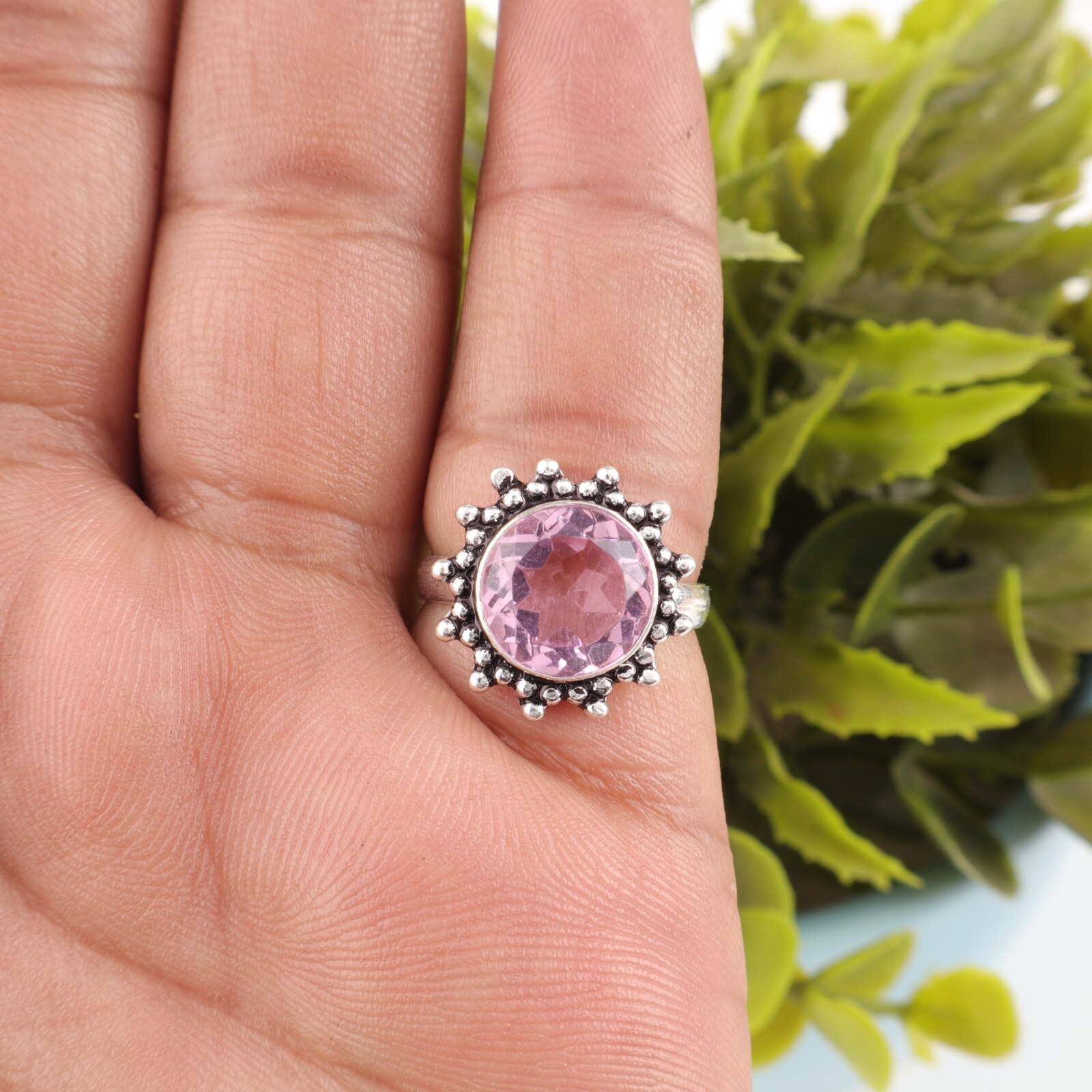 Morganite Gemstone 925 Statement Silver Elegant Jewelry Ring For All Occasion