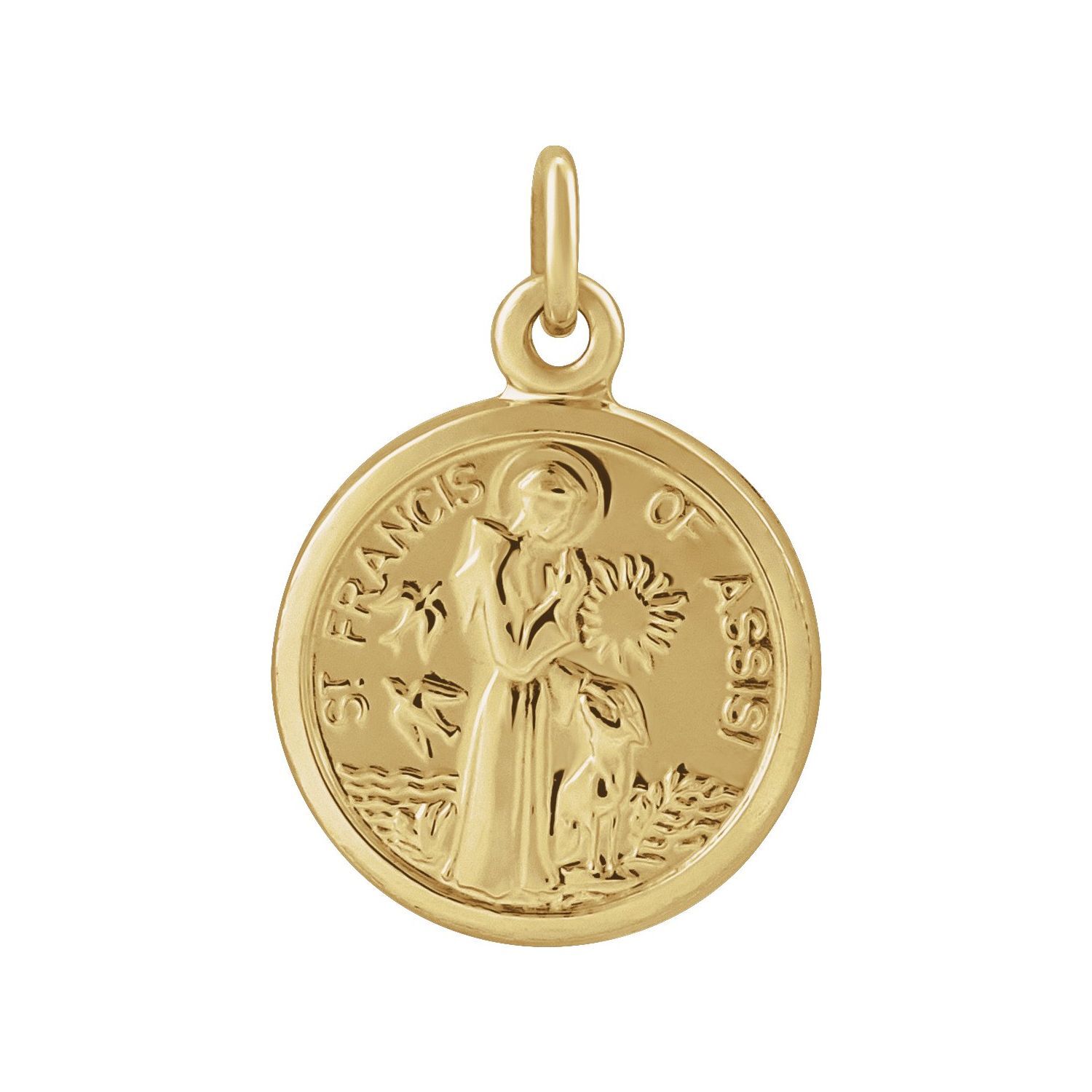 14K Yellow Gold St. Francis of Assisi Medal Pendant 1gm L-10.15mm, W-12mm