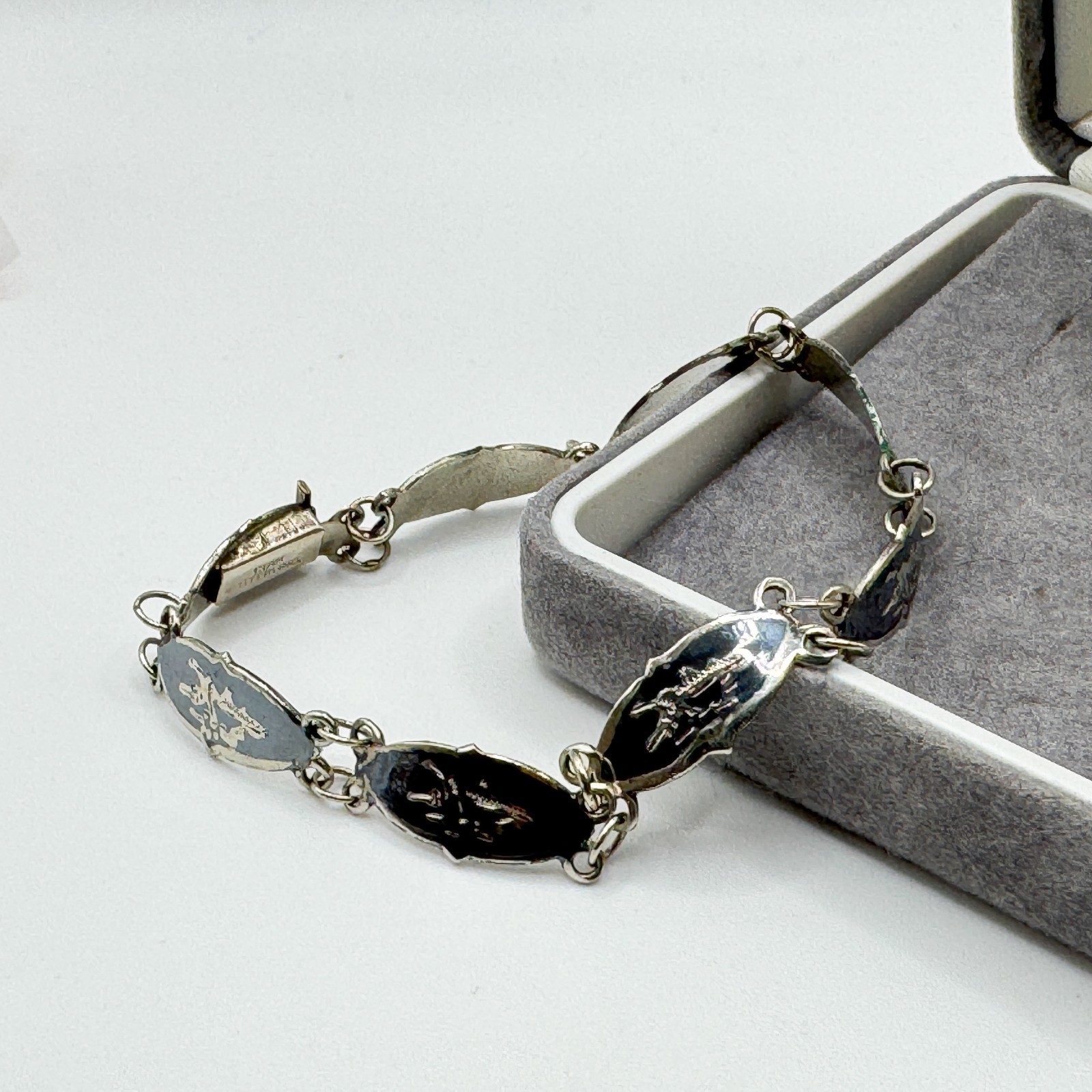 Vintage Siam 925 Sterling Silver Dancing Goddess Panel Bracelet 18.5cm Thai