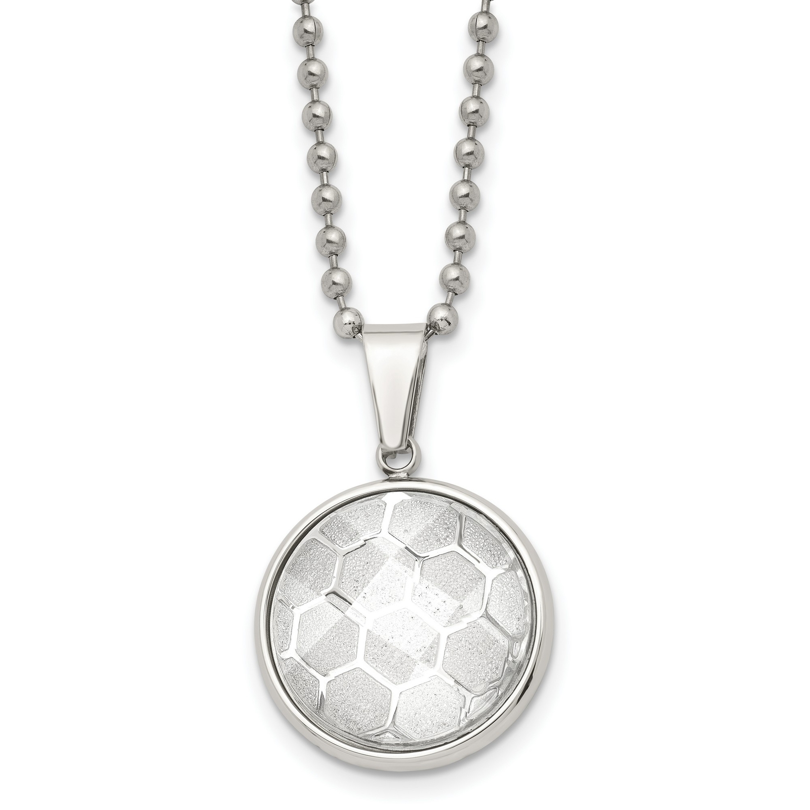 Stainless Steel Polished Soccer Ball (Beaded) Design Acrylic Necklace