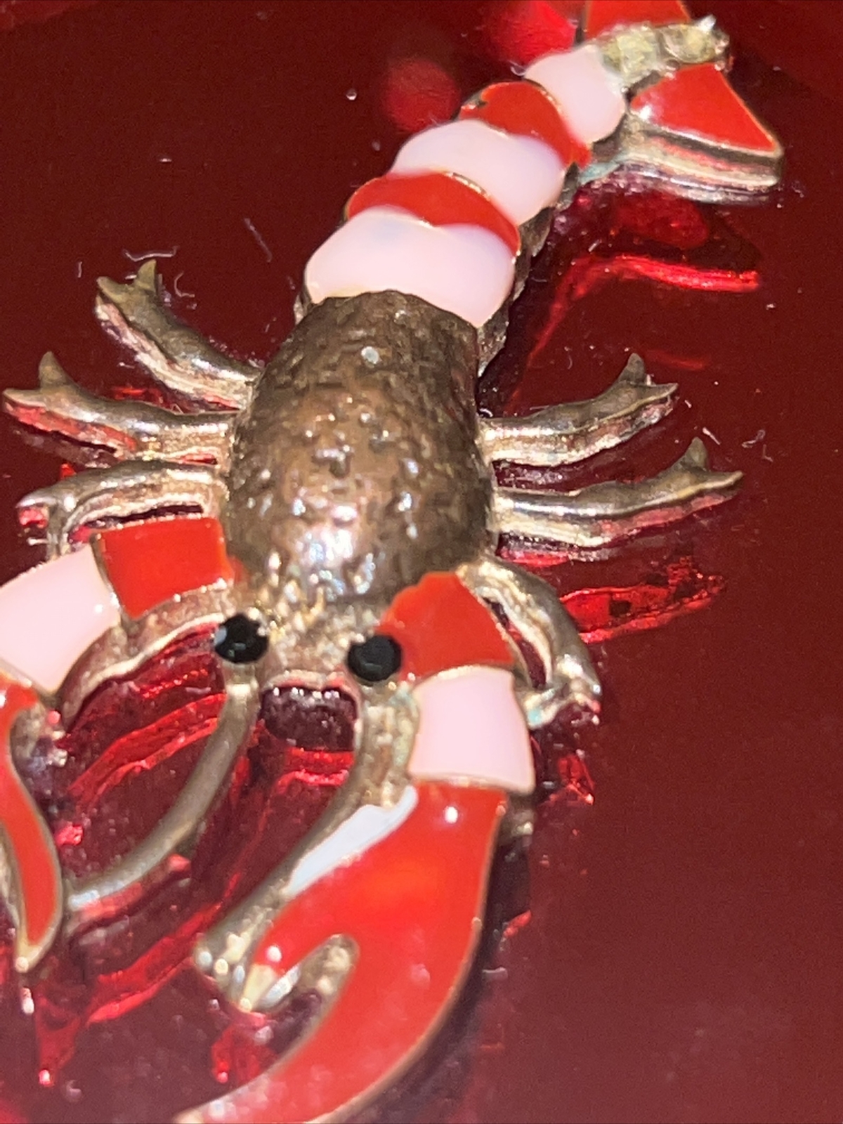 lobster silver enamel red compact mirror
