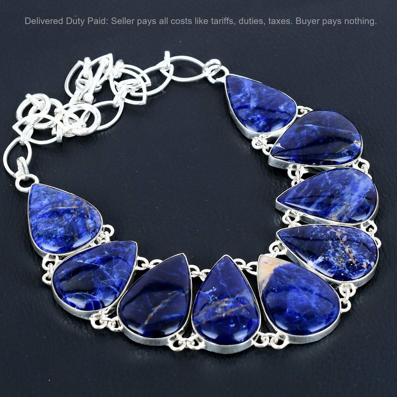 Pear Sodalite Stone Wife Chain Anniversary Birthday Necklace Jewelry 925 Silver