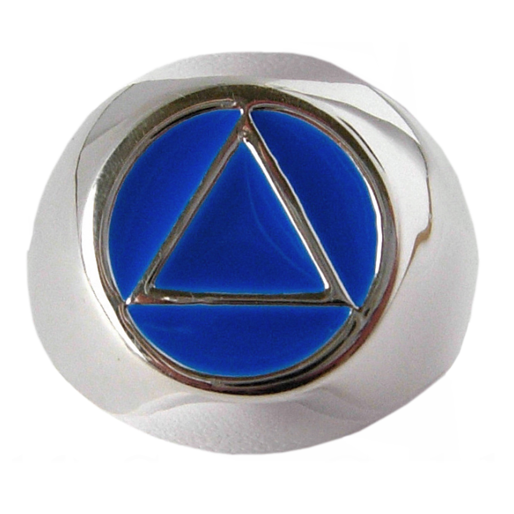 AA Alcoholics Anonymous, Classic Blue Enamel Ring, #950 Sizes 5-15, Ster.