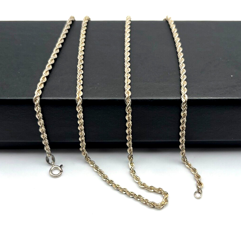 Solid Sterling Silver 925 Heavy TWIST ROPE SPARKLE 24 in. ” NECKLACE Golden Tone