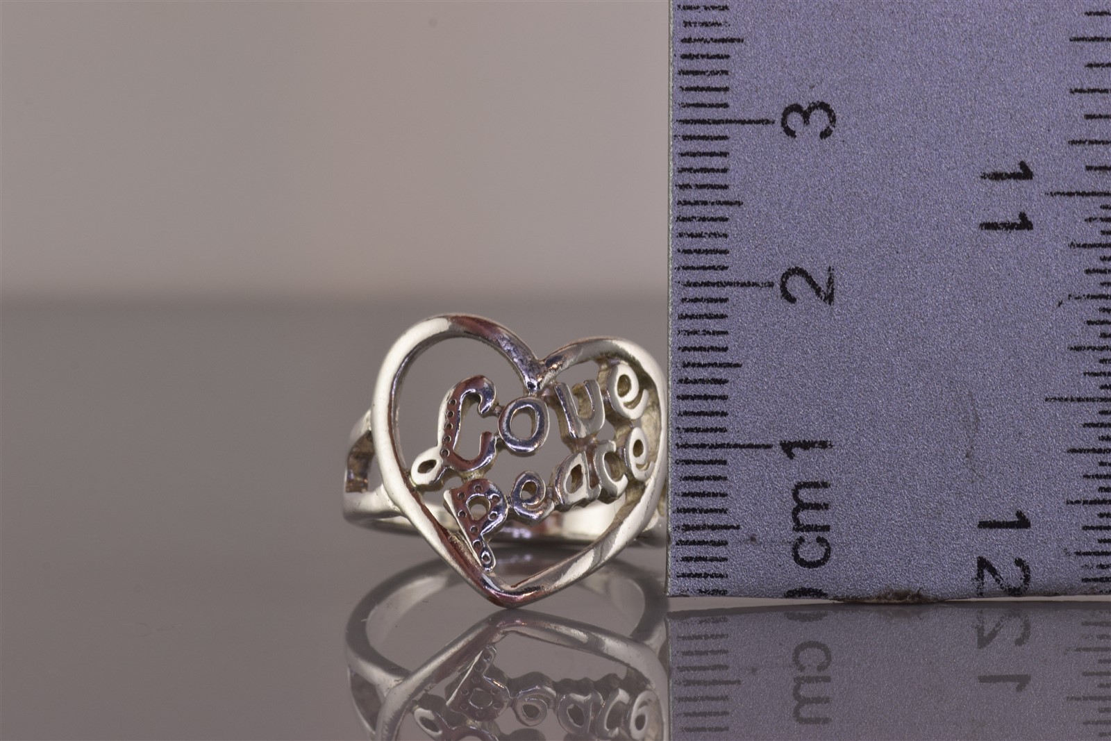 Sterling Silver 19mm Framed Openwork LOVE PEACE Heart Band Ring 925 Sz: 7
