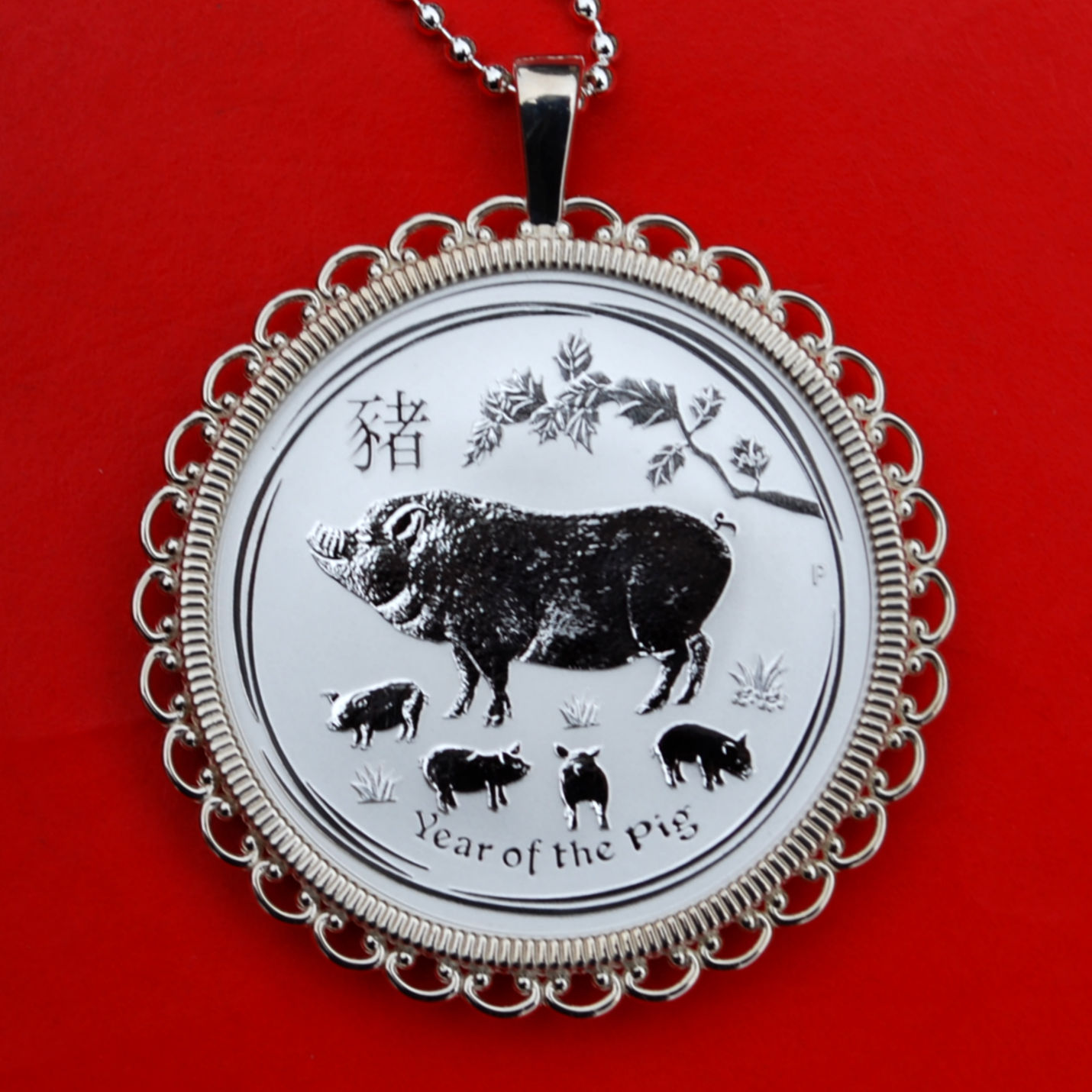 2019 Australia Lunar Chinese Pig Year 1/2 oz Silver Coin 925 Sterling Necklace