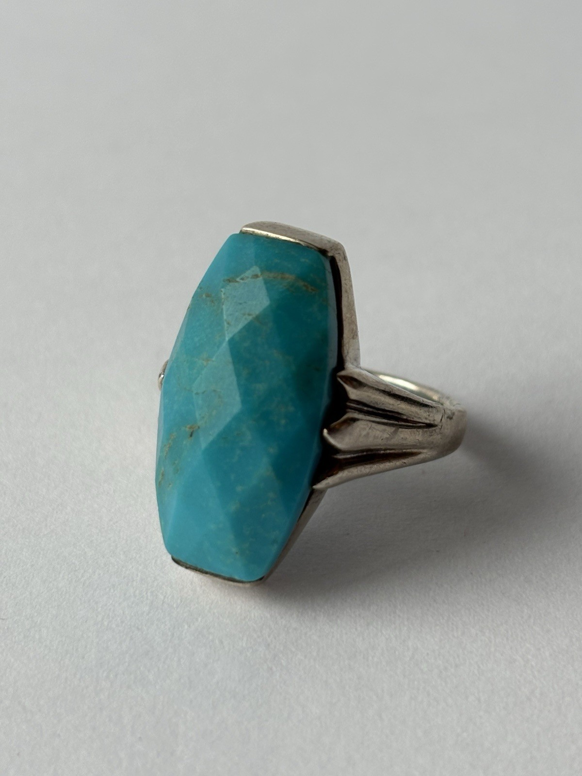 SX Thai Sterling Silver 925 Faceted Turquoise Cocktail Ring Size 7.5 8.0 Grams
