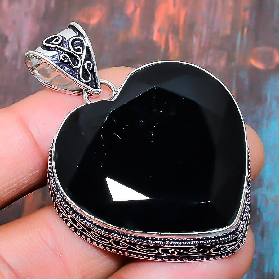 Black Spinel Gemstone Handmade Gift Jewelry Pendant 1.97″ E847