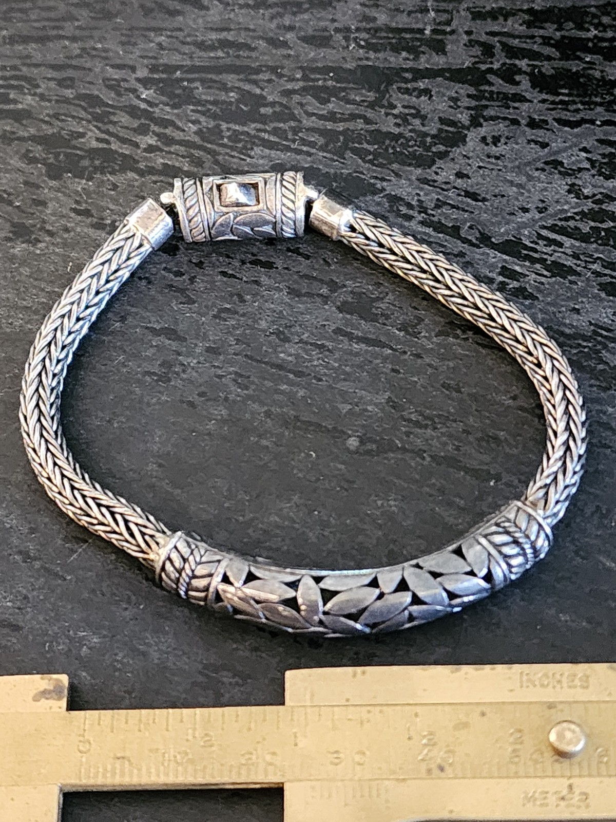 Vintage BALI ATI ID 8” Sterling Silver Double Wheat Bracelet Heavy