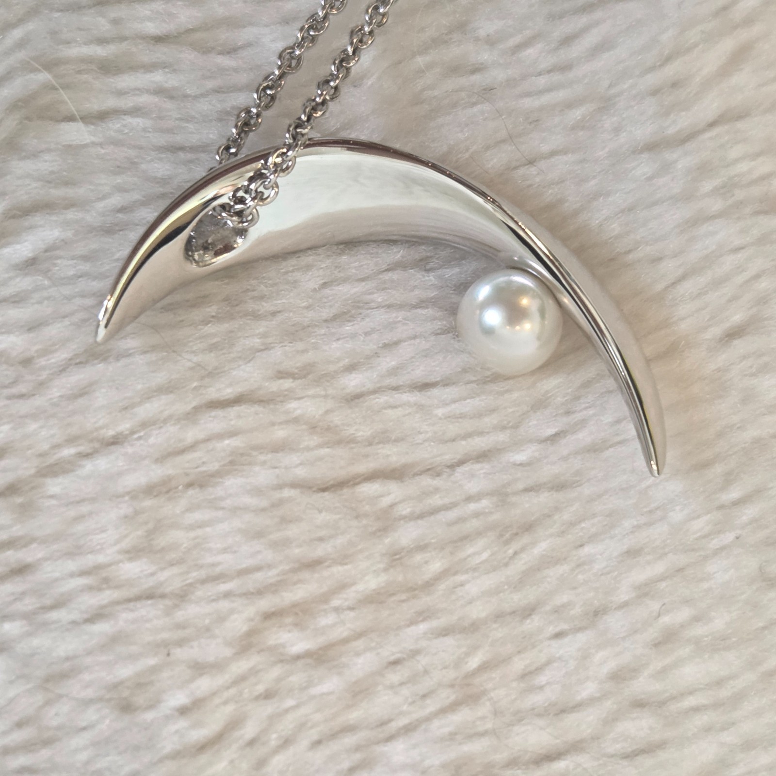 MIKIMOTO Pearl Necklace Silver Moon Pendant Pearl Sterling Silver Women Japan