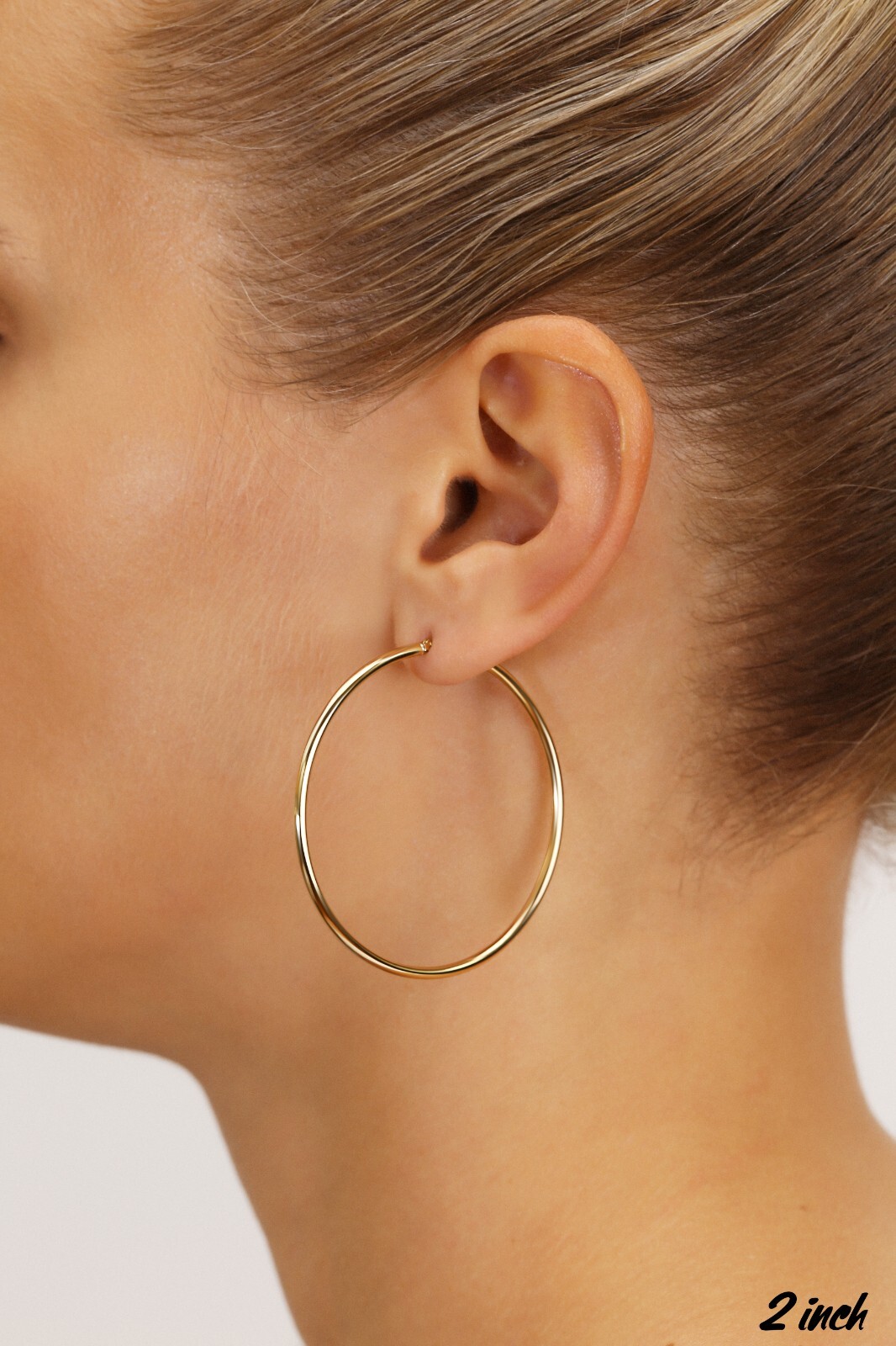 10K/14K Solid Gold Shiny Polished Large Round Creole Hoop Earrings Large Sizes