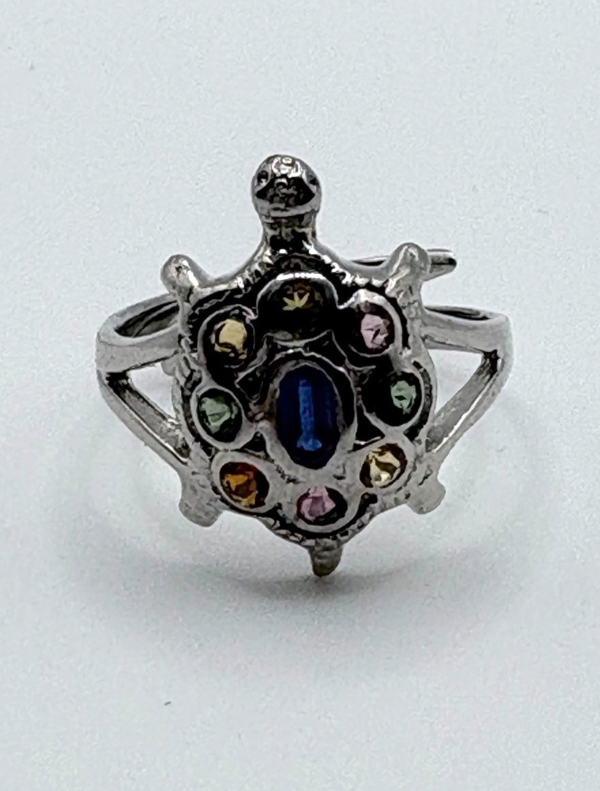 NWT KYANITE, MULTI TOURMALINE TURTLE RING SIZE 9 IN 925 STERLING SILVER