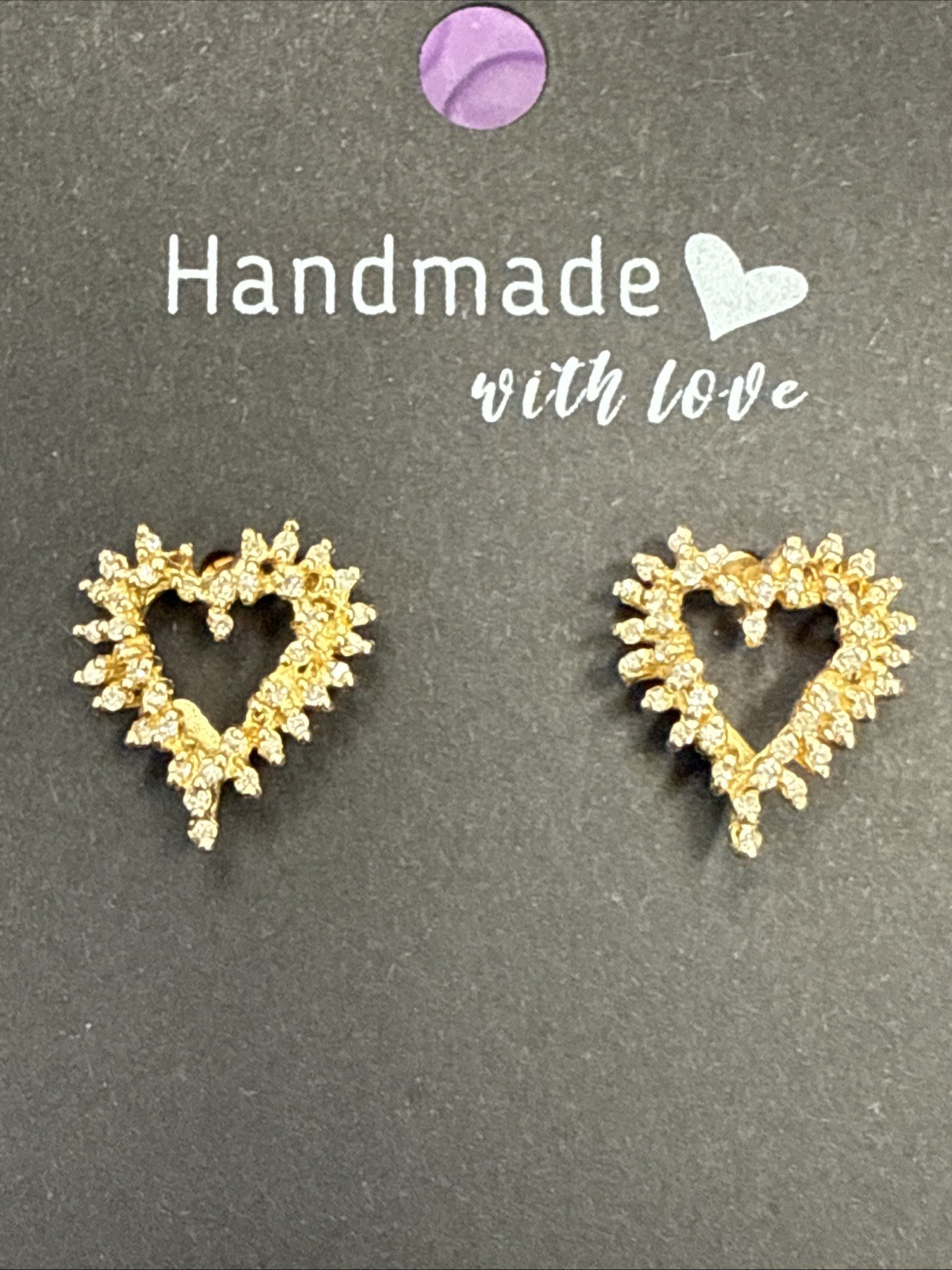💎10KT YELLOW GOLD DIAMOND HEART STUD EARRINGS 2.4 GRAMS