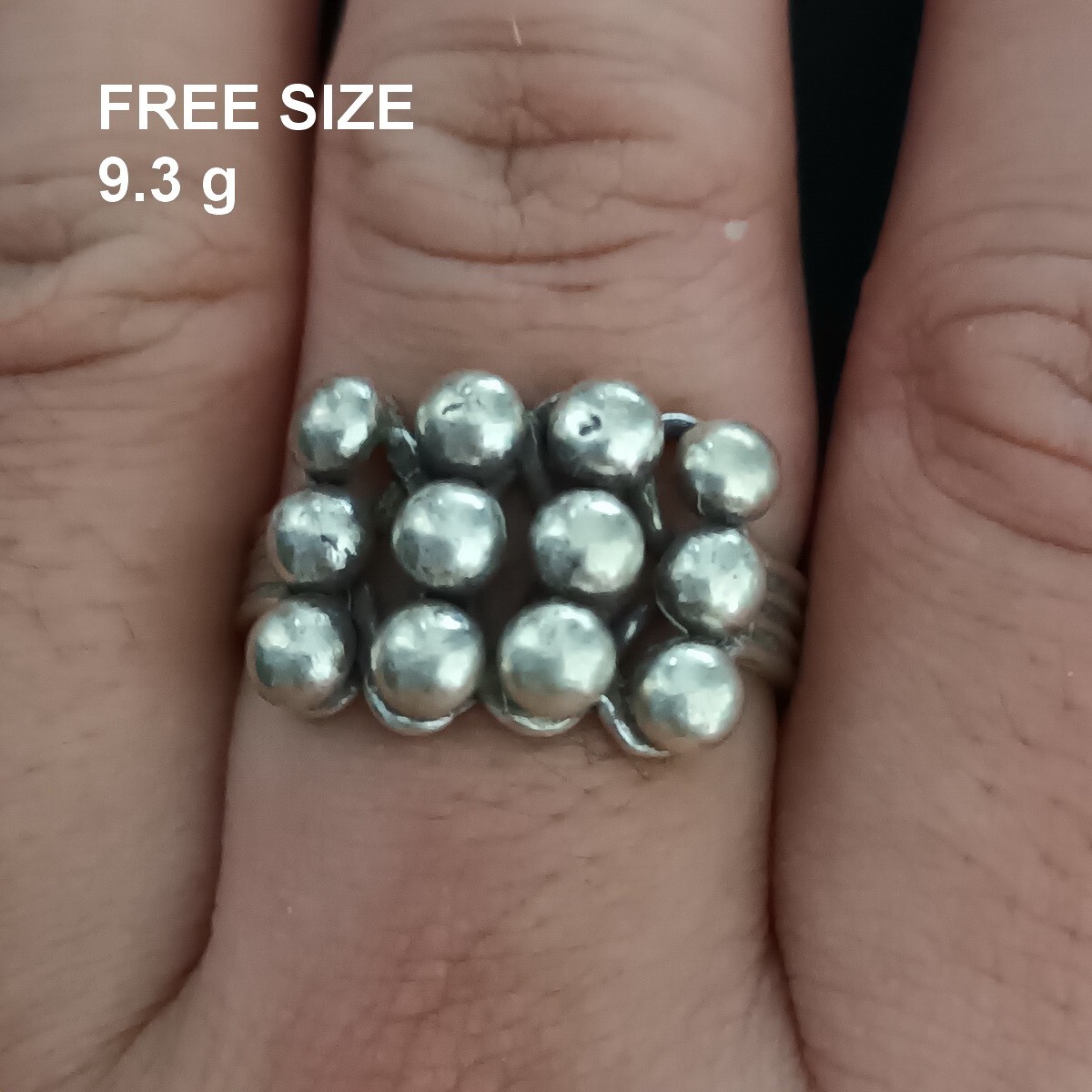 FINE SOLID SILVER RING FIXED SIZE VINTAGE 9g MULTI PIN HEADS BAND #RR056