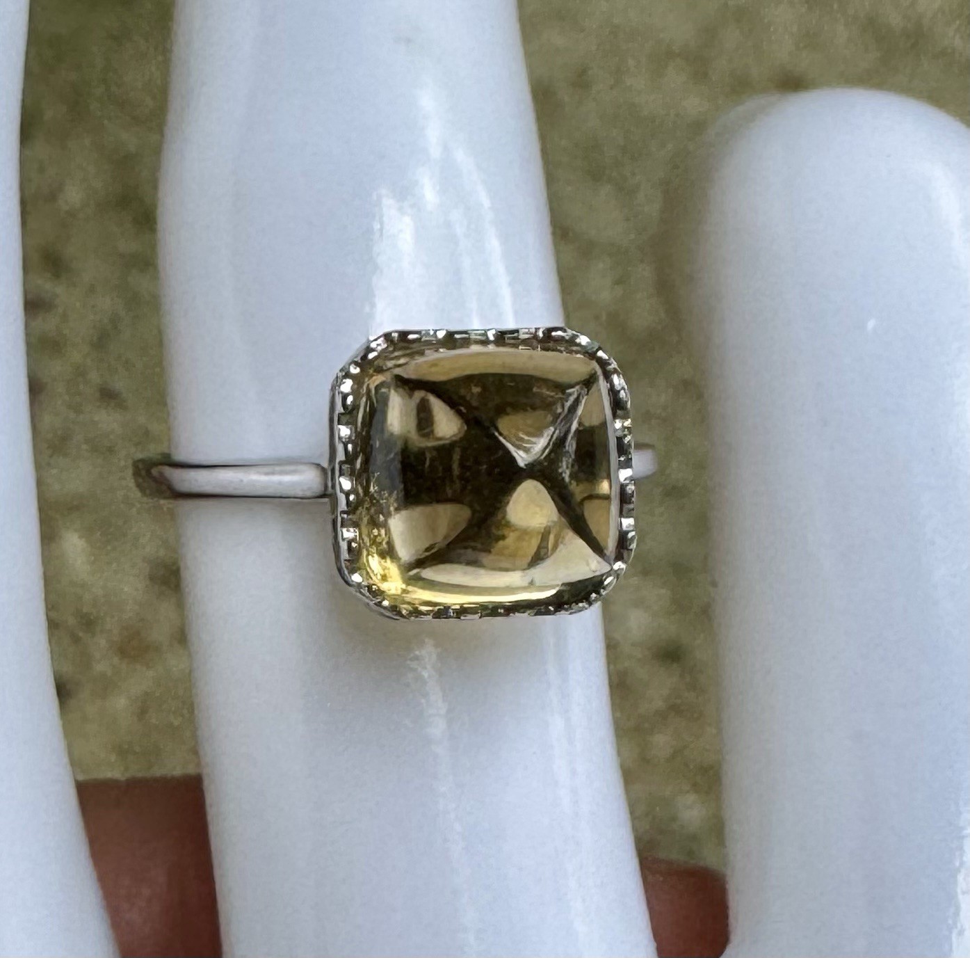 Natural Yellow Citrine Sugarloaf Pyramid 925 Ring Sz 6 8x8mm Square USA Seller